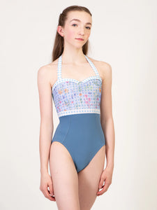 Adult Blue Garden Princess Seam Halter Leotard