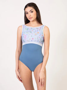 Adult Blue Garden Empire Bateau Neck Leotard