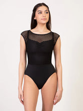 Load image into Gallery viewer, Adult Woodstock Black Overlay Cap Sleeve Leotard
