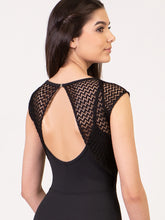 Load image into Gallery viewer, Adult Woodstock Black Overlay Cap Sleeve Leotard
