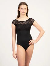 Load image into Gallery viewer, Adult Daisy Chain Empire Sweetheart Black Cap Sleeve Leotard

