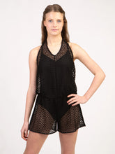 Load image into Gallery viewer, Adult Woodstock Black Knit Halter Romper
