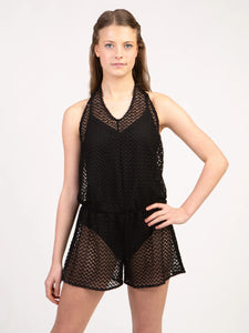 Adult Woodstock Black Knit Halter Romper