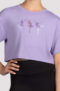 Girls Glow Girl Ballerina Lilac Print Crop Top