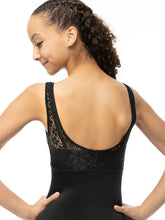 Load image into Gallery viewer, Ladies Penny Lane Pinch Front Overlay Black Tank Leotard
