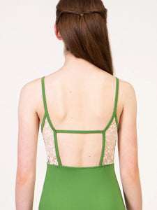 Ladies Flower Power Square Back Camisole Green Leotard