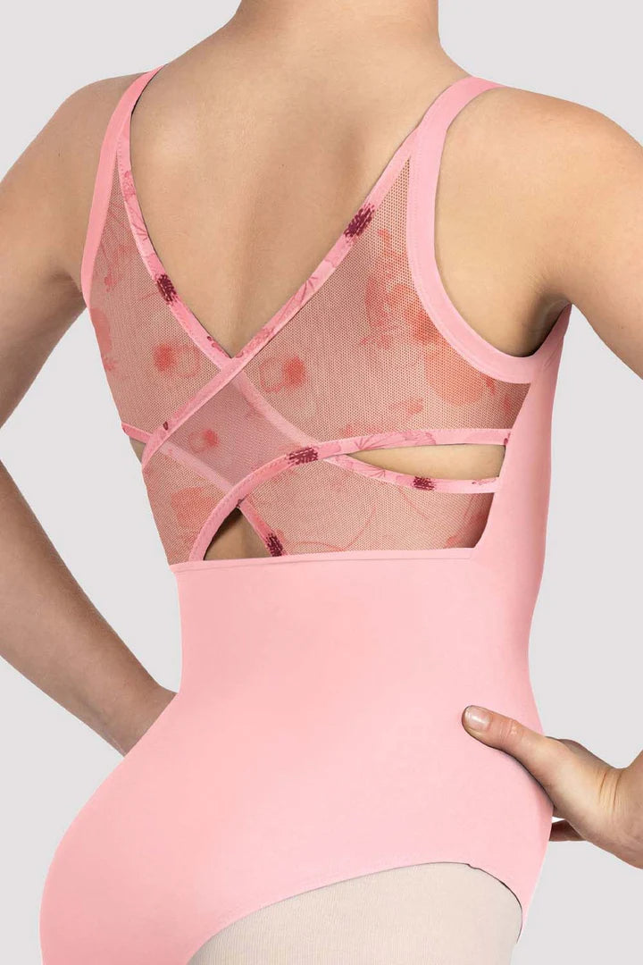 Girls Lila Floral Camisole Leotard Candy Pink