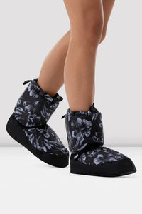 Adult Black Floral Print Warm Up Booties