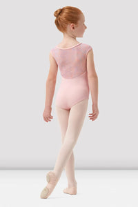 Girls Mirella Pink Paisley V Neck Cap Sleeve Leotard