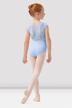 Load image into Gallery viewer, Girls Mirella Blue Paisley V Neck Cap Sleeve Leotard
