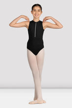 Load image into Gallery viewer, Girls Mirella Black Glow Girl Zip Front Leotard
