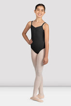 Load image into Gallery viewer, Girls Mirella Black Glow Girl V Neck Leotard
