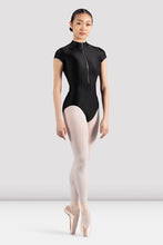 Load image into Gallery viewer, Ladies Mirella Black Glow Zip Front Leotard
