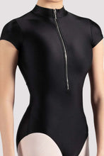 Load image into Gallery viewer, Ladies Mirella Black Glow Zip Front Leotard
