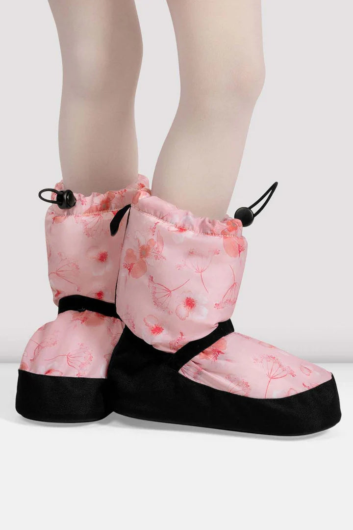 Childrens Pink Floral Print Warm Up Booties