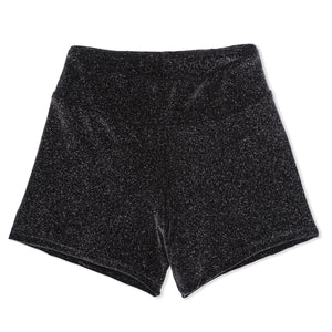 Girls Sparkly Black Velvet Short