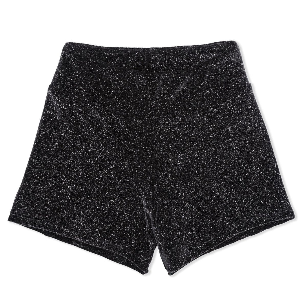 Girls Sparkly Black Velvet Short