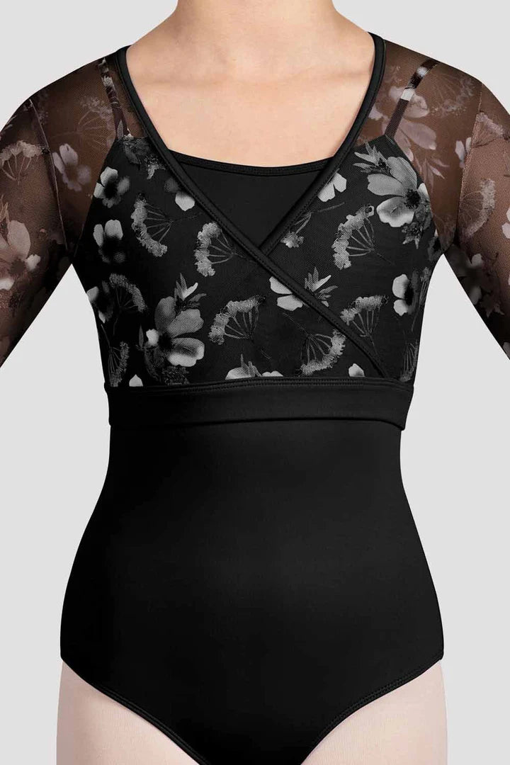 Girls Isobel Floral 3/4 Sleeve Top Black