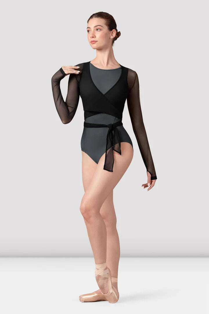 Ladies Bethan Mesh Wrap Top- Black