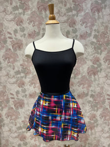 Ladies Modern Pink Blue Plaid Print Wrap On Skirt