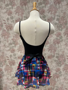 Ladies Modern Pink Blue Plaid Print Wrap On Skirt