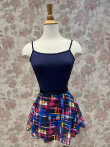 Ladies Modern Pink Blue Plaid Print Wrap On Skirt