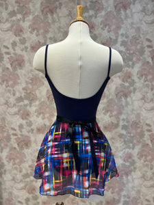 Ladies Modern Pink Blue Plaid Print Wrap On Skirt