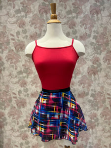 Ladies Modern Pink Blue Plaid Print Wrap On Skirt