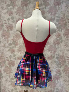 Ladies Modern Pink Blue Plaid Print Wrap On Skirt