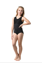Load image into Gallery viewer, Girls Giselle Black Scalloped Lace Leotard

