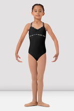 Load image into Gallery viewer, Girls Black Floral Bind Double Strap Camisole Leotard
