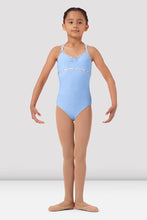 Load image into Gallery viewer, Girls Blue Floral Bind Double Strap Camisole Leotard
