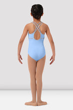 Load image into Gallery viewer, Girls Blue Floral Bind Double Strap Camisole Leotard
