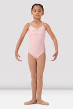 Load image into Gallery viewer, Girls Pink Floral Bind Double Strap Camisole Leotard
