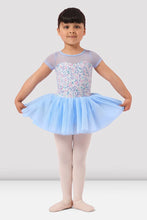 Load image into Gallery viewer, Girls Blue Floral Scoop Neck Cap Sleeve Tutu Leotard
