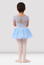 Load image into Gallery viewer, Girls Blue Floral Scoop Neck Cap Sleeve Tutu Leotard
