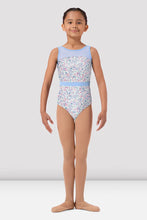 Load image into Gallery viewer, Girls Blue Floral Scoop Back Tank Leotard
