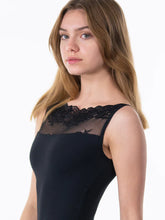 Load image into Gallery viewer, Girls Lace Bateau Black Neck Leotard
