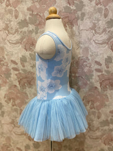 Girls Floral Printed Light Blue Tutu Dress
