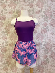 Ladies Neon Pink & Gray Palms Print Shorts
