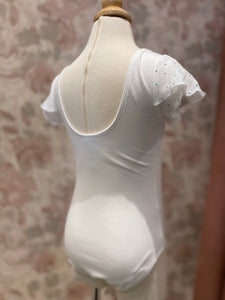 Girls White Scarlett Sparkle Tulip Sleeve Leotard