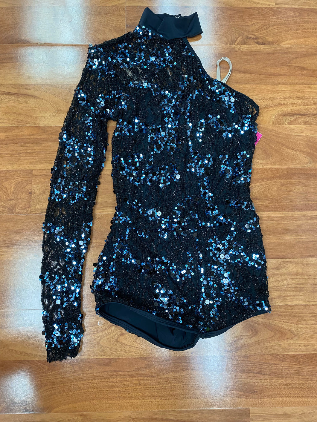 One Sleeve Black Jumpsuit with Blue Glitter Costume