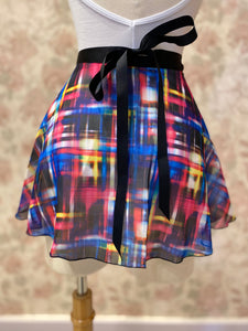 Ladies Modern Pink Blue Plaid Print Wrap On Skirt