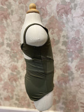 Load image into Gallery viewer, Girls Ribbed Insert Olive Green Camisole Leotard
