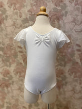 Load image into Gallery viewer, Girls White Scarlett Sparkle Tulip Sleeve Leotard
