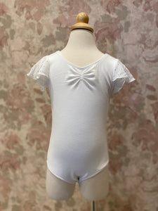 Girls White Scarlett Sparkle Tulip Sleeve Leotard