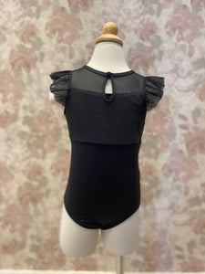 Girls Flutter Sleeve Black Leotard