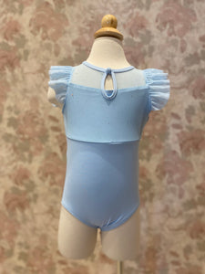 Girls Flutter Sleeve Light Blue Leotard