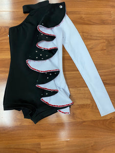 One Sleeve Black & White Clown Costume with Red Glitter Strips