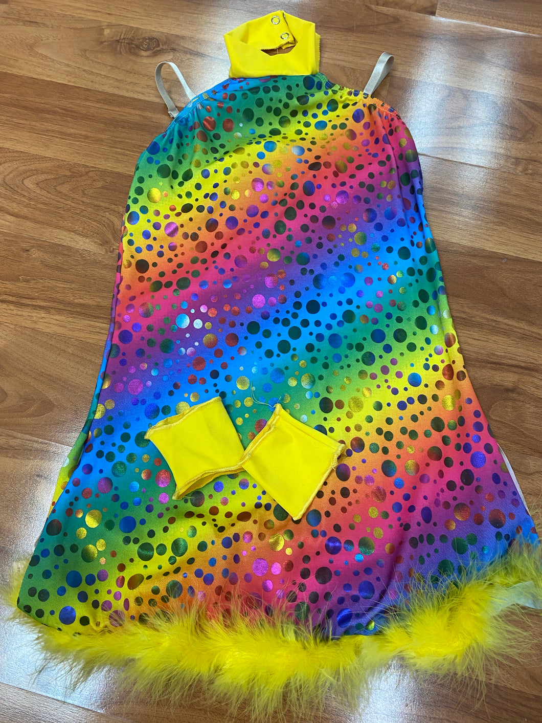 Rainbow Halter Dress with Feathers